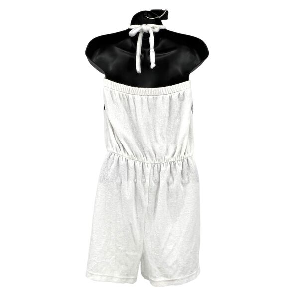 Vintage Womans White Navy Striped Terry Cloth Romper‎ Medium - Picture 3 of 3